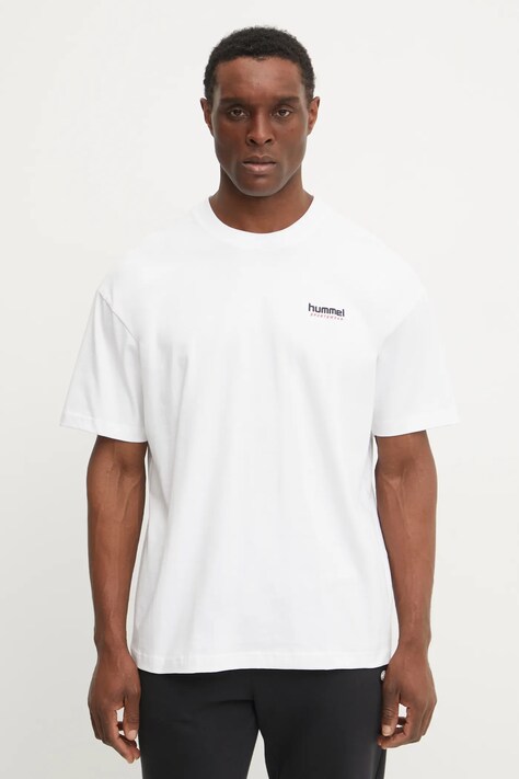 Hummel tricou din bumbac barbati, culoarea alb, cu imprimeu, 226078