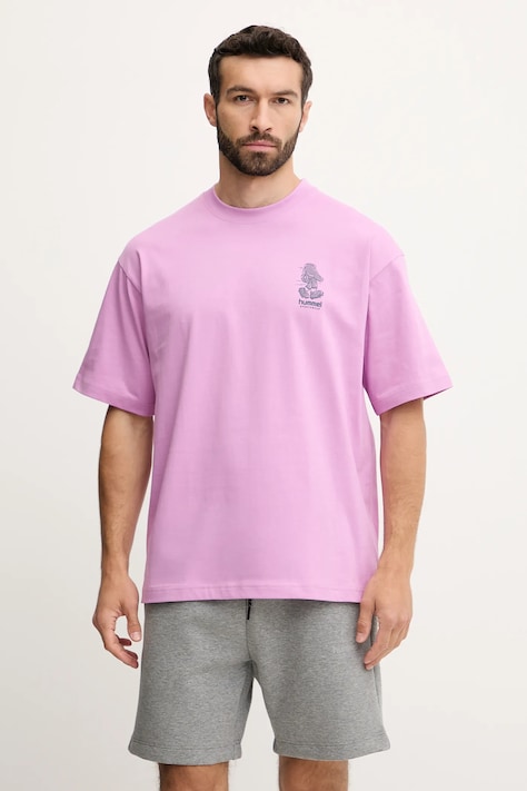 Hummel t-shirt bawełniany męski kolor fioletowy z nadrukiem 227549