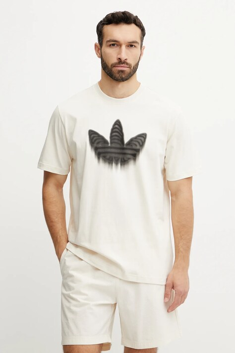 Хлопковая футболка adidas Originals Skeleton Trefoil мужская цвет бежевый с принтом JN4559