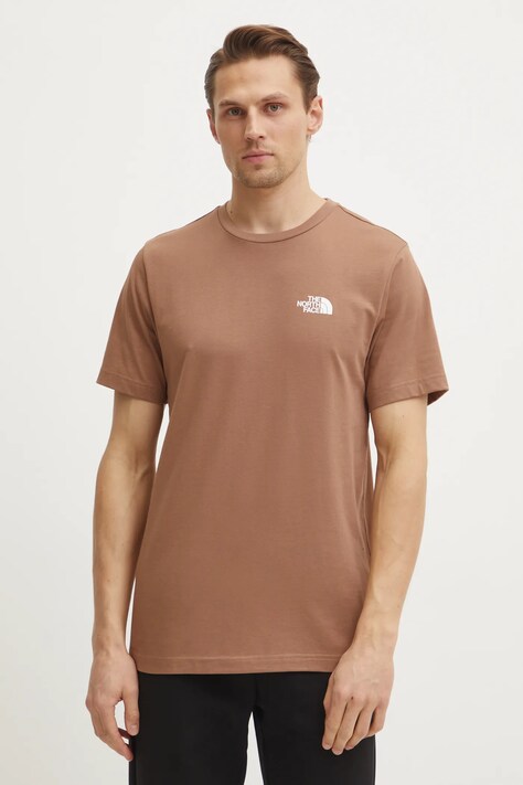 The North Face tricou Simple Dome barbati, culoarea maro, cu imprimeu, NF0A87NG6IH1