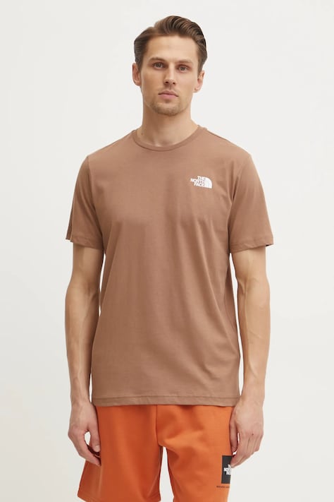 Bavlnené tričko The North Face Redbox pánske, hnedá farba, s potlačou, NF0A87NPAR41