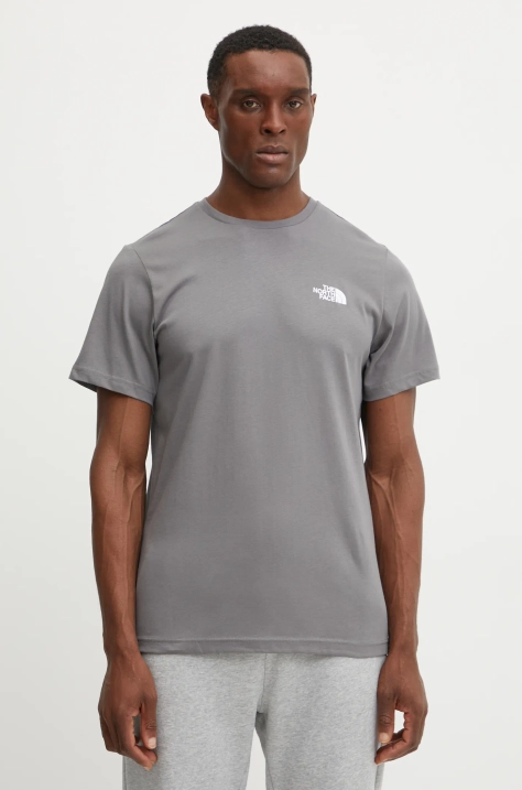 The North Face tricou din bumbac Redbox barbati, culoarea gri, cu imprimeu, NF0A87NPARX1