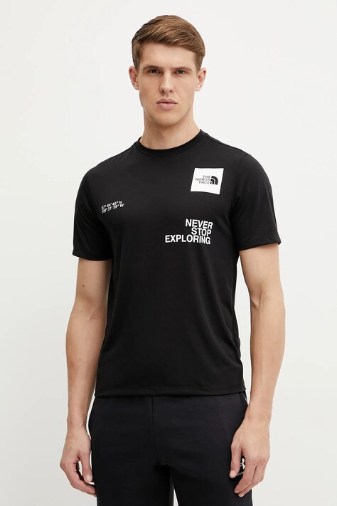 The North Face tricou sport Mountain Foundation culoarea negru, cu imprimeu, NF0A8BQXJK31