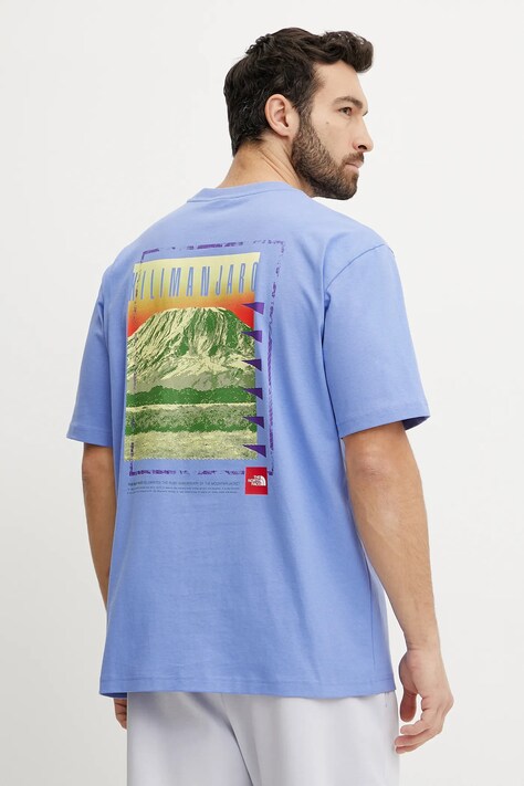 The North Face tricou din bumbac Axys barbati, culoarea violet, cu imprimeu, NF0A8C1R0YI1