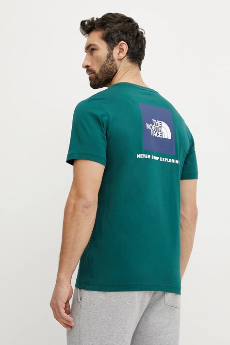 The North Face tricou din bumbac Redbox barbati, culoarea verde, cu imprimeu, NF0A87NPA1B1