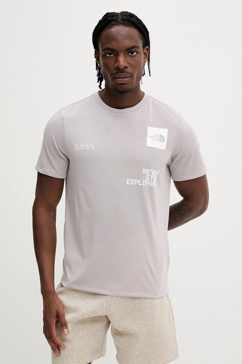 The North Face t-shirt treningowy Mountain Foundation męski kolor szary z nadrukiem NF0A8BQX1OA1