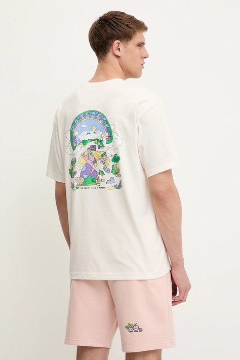 The North Face tricou din bumbac Clean Trails culoarea bej, cu imprimeu, NF0A8C2TQLI1