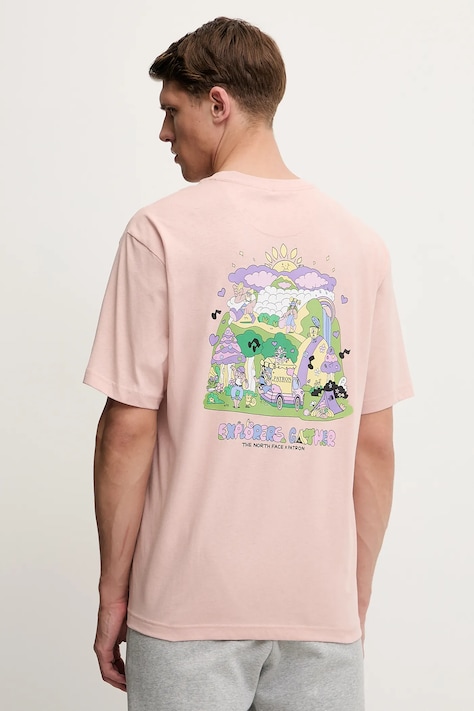 The North Face t-shirt bawełniany Mountain Cleanup męski kolor różowy z nadrukiem NF0A8C4DLK61