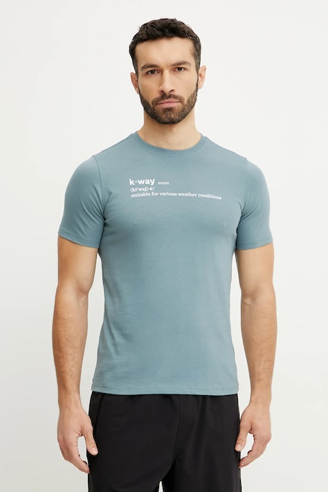 Памучна тениска K-Way в сиво с принт K3136DW