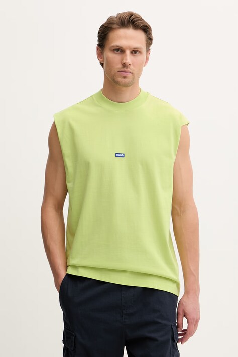 HUGO Blue top pánský bavlněný Navertz zelený 50509773