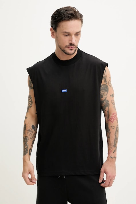 Βαμβακερό μπλουζάκι Hugo Blue San Jared-C χρώμα: μαύρο, 50509773