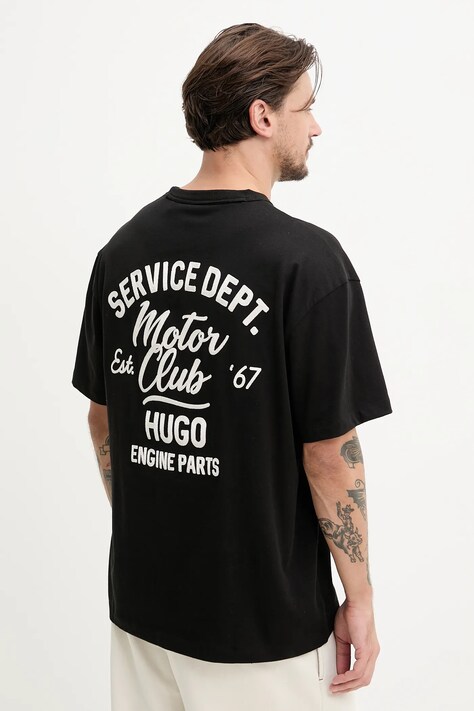 Bombažna kratka majica Hugo Blue moška, črna barva, 50534754