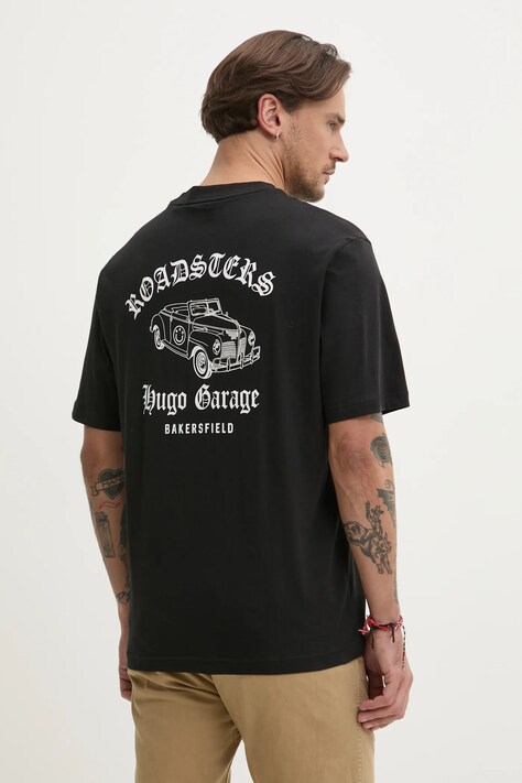 Hugo Blue tricou din bumbac barbati, culoarea negru, cu imprimeu, 50536104