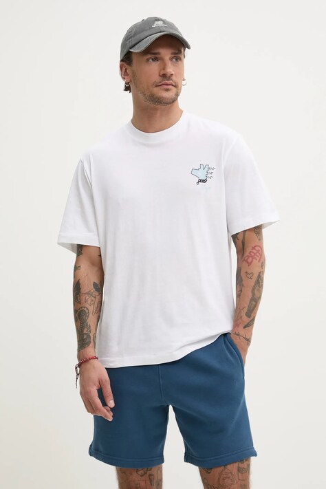 Hugo Blue tricou din bumbac barbati, culoarea alb, cu imprimeu, 50542155