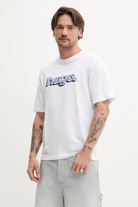 Hugo Blue t-shirt bawełniany męski kolor biały z nadrukiem 50542932