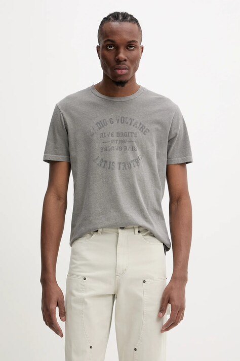 ZADIG&VOLTAIRE tricou din bumbac culoarea gri, cu imprimeu, JMTS01721