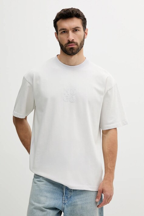 HUGO tricou din bumbac culoarea alb, cu imprimeu, 50535302