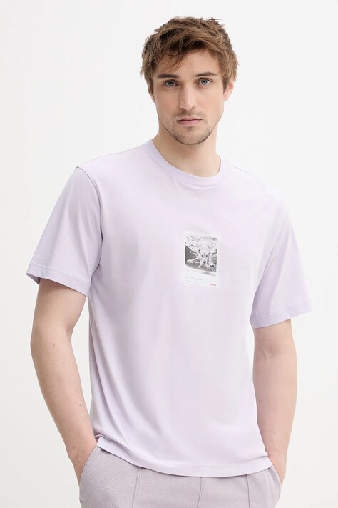 HUGO tricou din bumbac bărbați, culoarea violet, cu imprimeu, 50537535