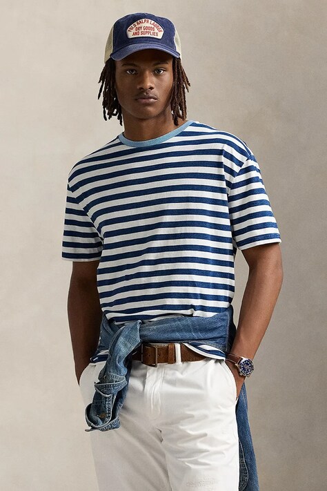 Polo Ralph Lauren tricou din bumbac culoarea bleumarin, cu imprimeu, 710964997