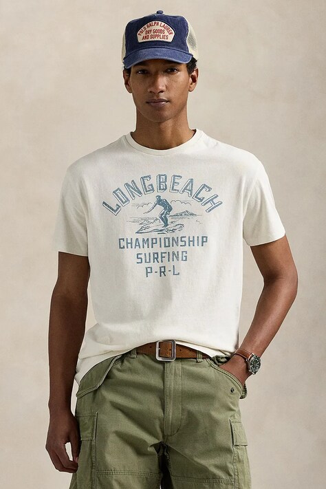 Polo Ralph Lauren tricou din bumbac culoarea alb, cu imprimeu, 710966444