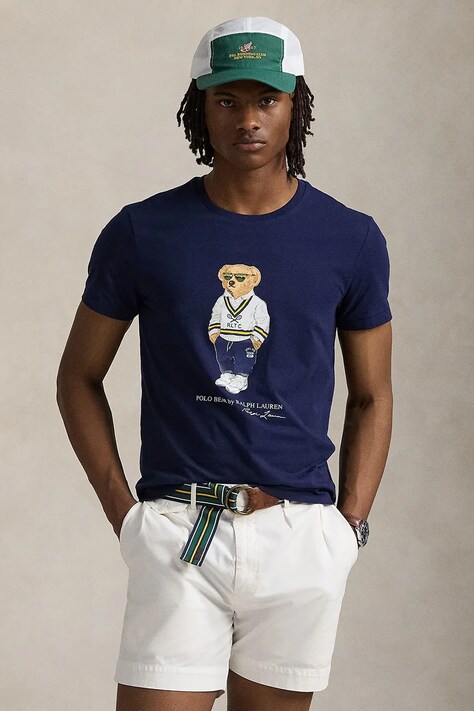 Хлопковая футболка Polo Ralph Lauren мужская цвет синий с принтом 710973137