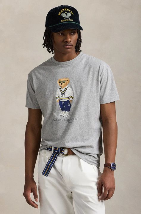 Bavlněné tričko Polo Ralph Lauren šedá barva, s potiskem, 710973137