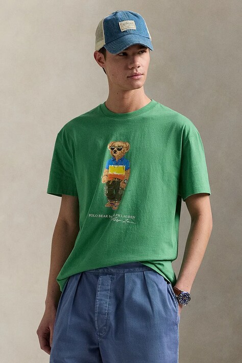 Bavlněné tričko Polo Ralph Lauren pánské, zelená barva, s potiskem, 710973138