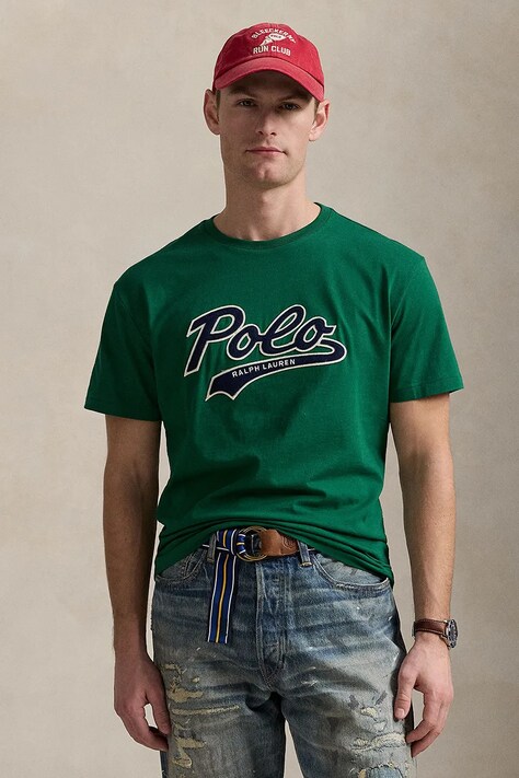 Бавовняна футболка Polo Ralph Lauren Tee чоловіча колір зелений з принтом 710964477