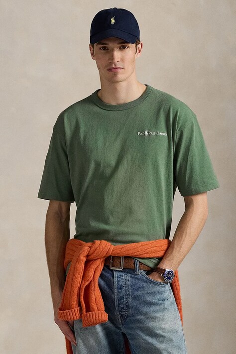 Polo Ralph Lauren tricou din bumbac Tee barbati, culoarea verde, uni, 710964714