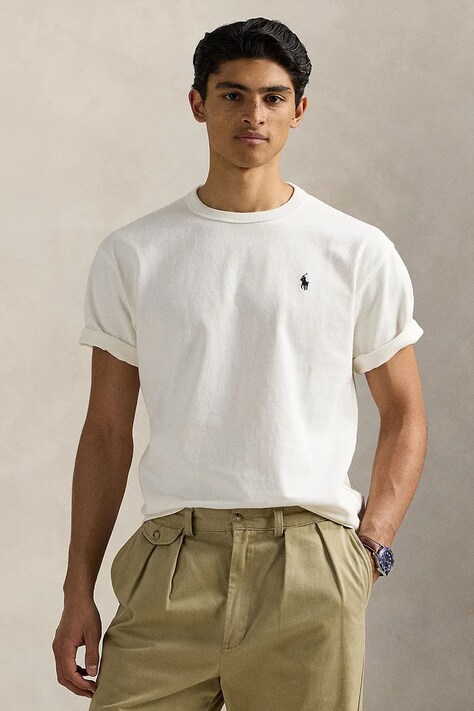 Хлопковая футболка Polo Ralph Lauren Tee мужская цвет белый однотонная 710964716
