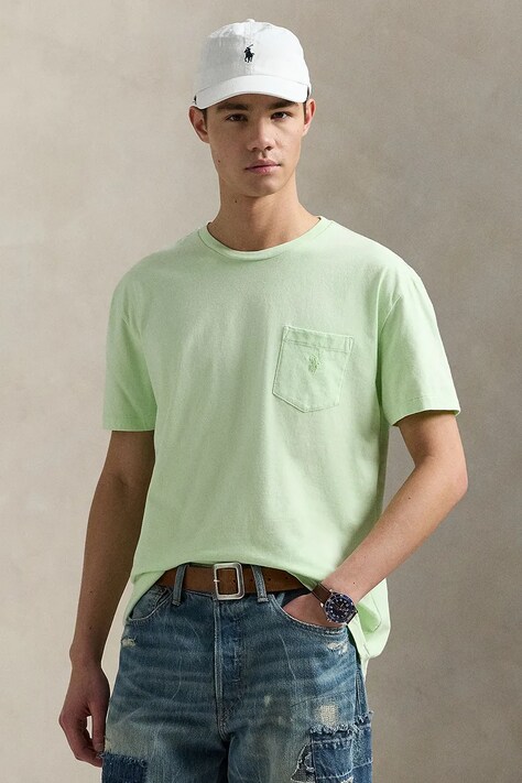 Bavlnené tričko Polo Ralph Lauren Tee pánske, zelená farba, jednofarebná, 710969628