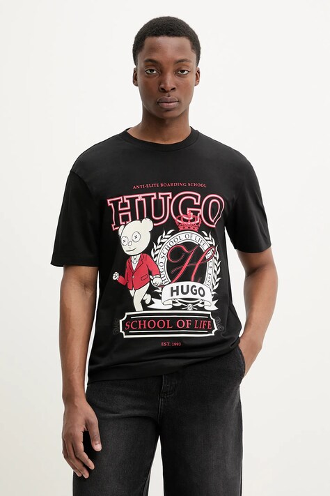 HUGO tricou din bumbac barbati, culoarea negru, cu imprimeu, 50538254