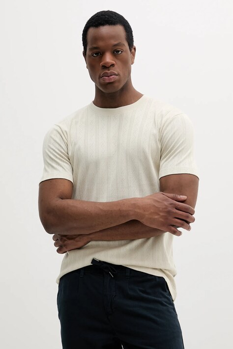 Bavlněné tričko Lindbergh pánské, béžová barva, 30-400315