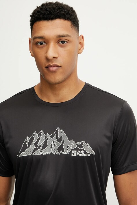 Jack Wolfskin tricou sport Peak Graphic culoarea negru, cu imprimeu, A63269