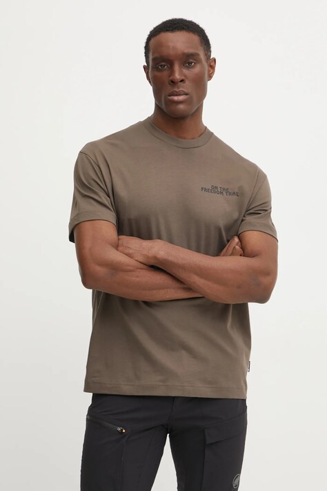 Jack Wolfskin tricou Trailblazer barbati, culoarea maro, cu imprimeu, A63857