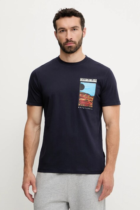 Napapijri tricou din bumbac S-Valdor culoarea bleumarin, cu imprimeu, NP0A4IE61761