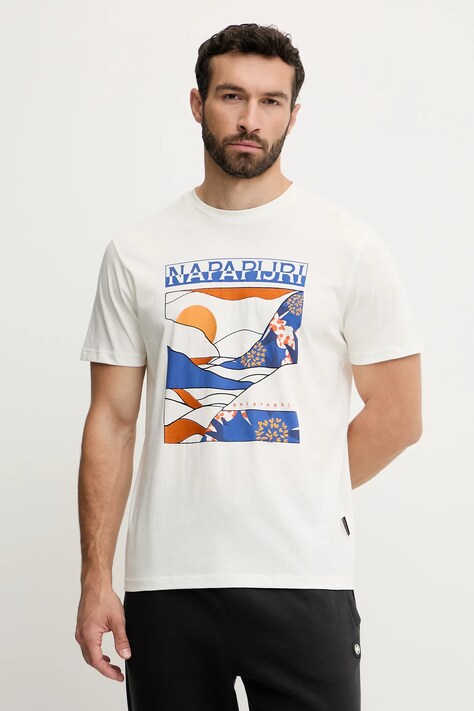Napapijri tricou din bumbac S-Valdor culoarea alb, cu imprimeu, NP0A4IE62061