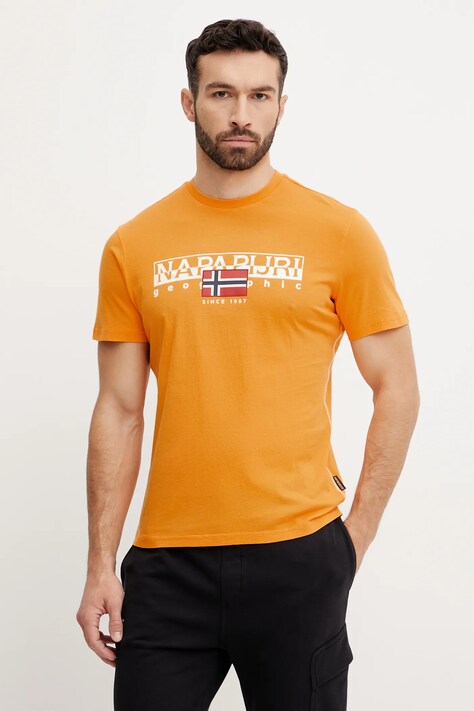 Napapijri tricou din bumbac S-Aylmer bărbați, culoarea portocaliu, cu imprimeu, NP0A4HTOA701