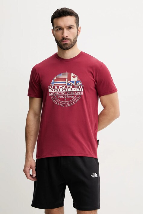 Napapijri tricou din bumbac S-Turin 1 barbati, culoarea bordo, cu imprimeu, NP0A4HQGR1E1