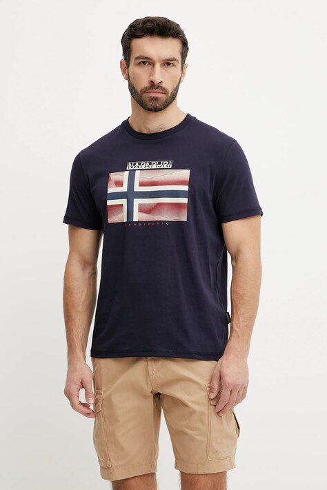 Хлопковая футболка Napapijri S-Lari мужская цвет синий с принтом NP0A4IE51761