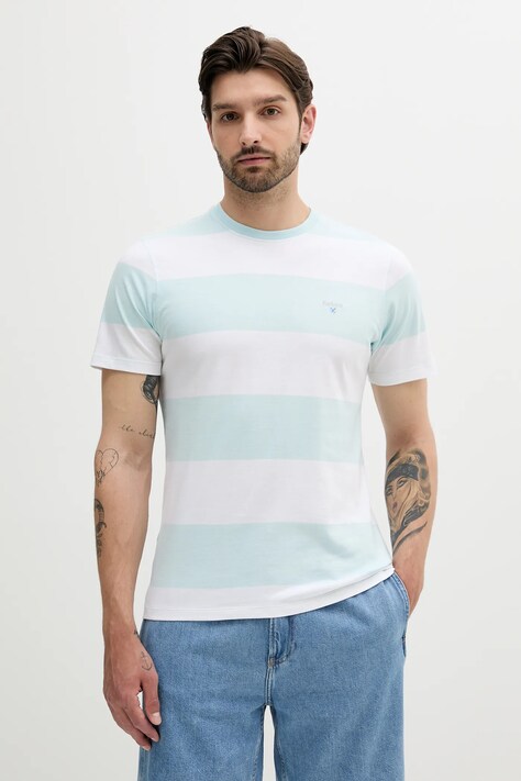 Barbour tricou din bumbac Whalton Stripe T-Shirt barbati, culoarea turcoaz, modelator, MTS1255
