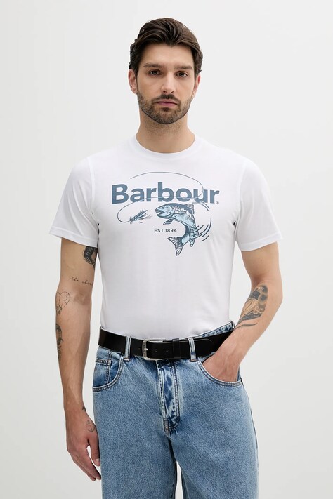 Barbour tricou din bumbac Lydd Graphic T-Shirt culoarea alb, cu imprimeu, MTS1396