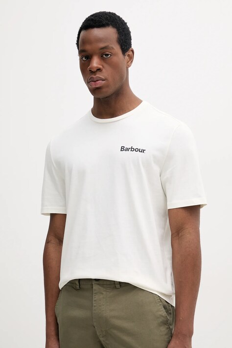 Barbour tricou din bumbac Homelane Relaxed Fit T-Shirt barbati, culoarea bej, cu imprimeu, MTS1397