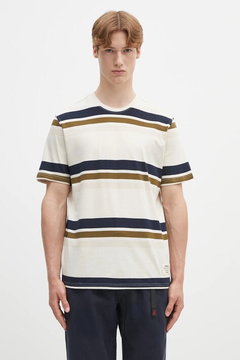 Памучна тениска Barbour Golborne Stripe Relaxed Fit T-Shirt в бежово с десен MTS1409