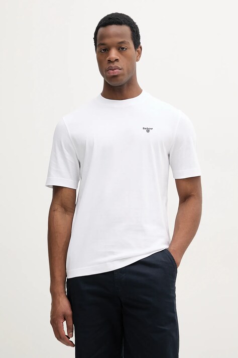 Barbour tricou din bumbac Sports Relaxed Fit T-Shirt bărbați, culoarea alb, uni, MTS1412