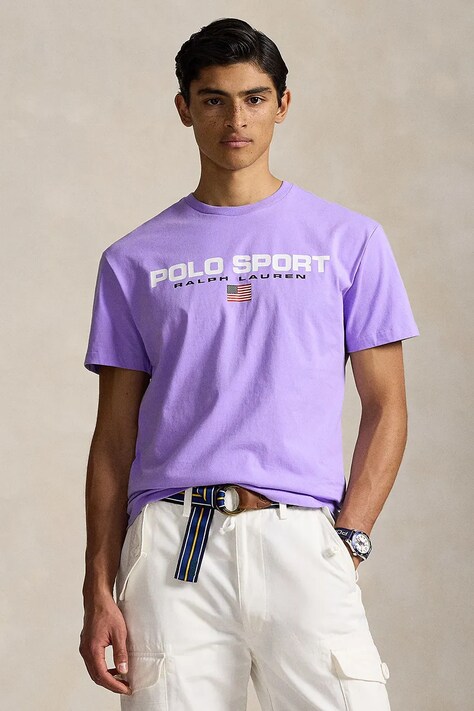 Polo Ralph Lauren tricou din bumbac culoarea violet, cu imprimeu, 710880627