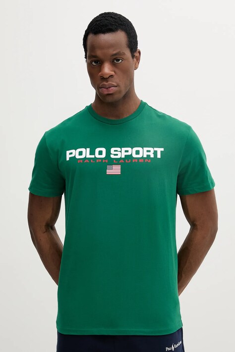 Polo Ralph Lauren tricou din bumbac culoarea verde, cu imprimeu, 710880627