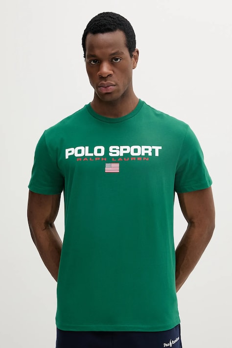 Polo Ralph Lauren t-shirt bawełniany męski kolor zielony z nadrukiem 710880627