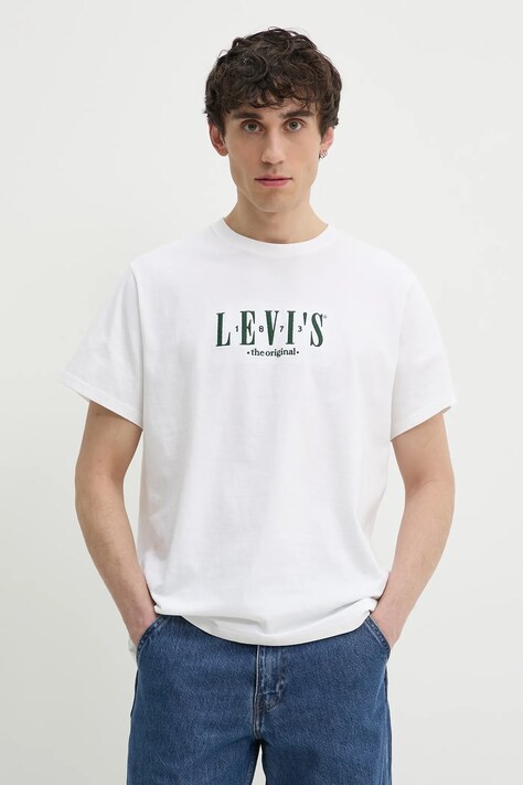 Levi's tricou din bumbac SS RELAXED FIT TEE bărbați, culoarea alb, cu imprimeu, 16143