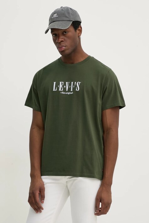 Levi's tricou din bumbac SS RELAXED FIT TEE barbati, culoarea verde, cu imprimeu, 16143